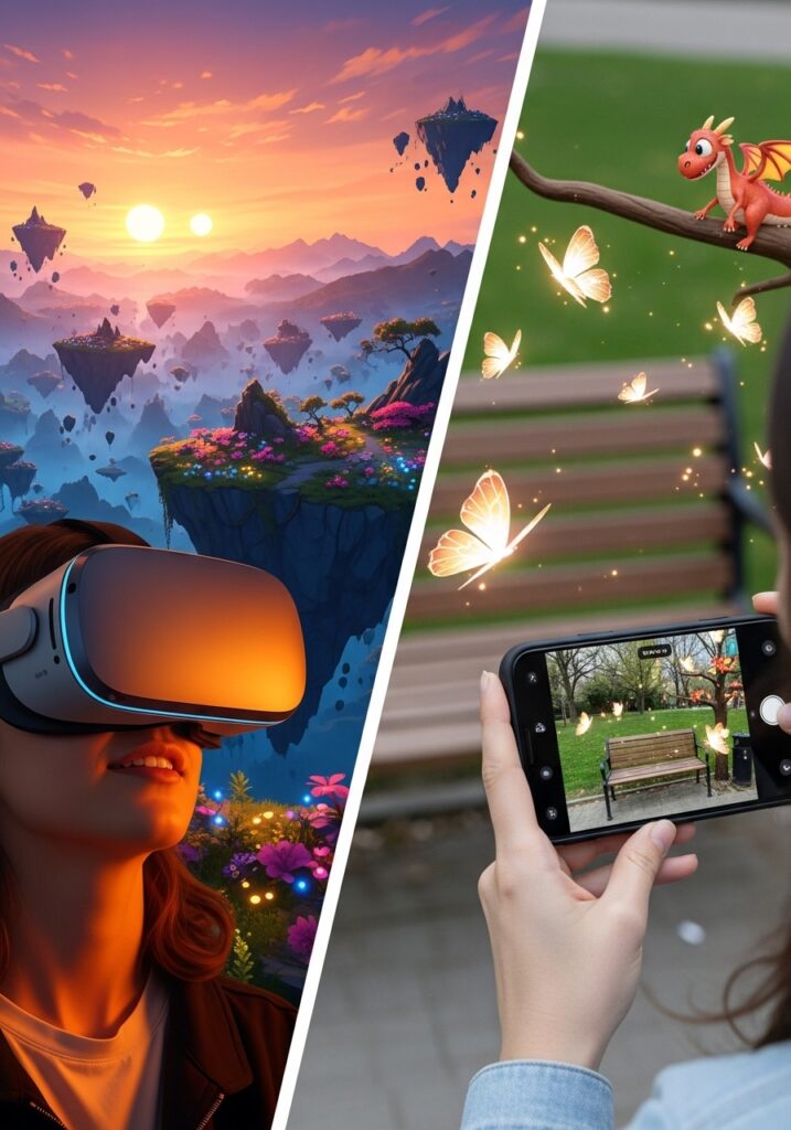 Uma Pessoa usando òculos de realidade Virtual e Aumentada