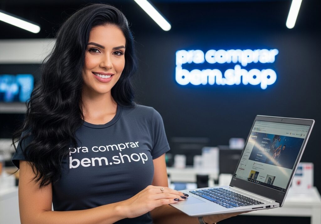 uma mulher bela segurando um laptop lenovo