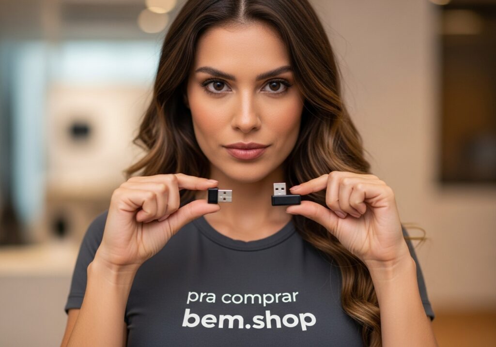 uma mulher segurando adpatadores wi-fi